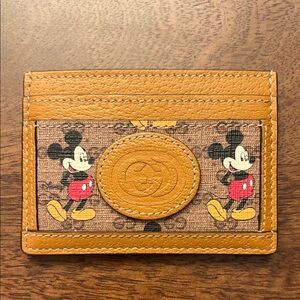 Gucci Tan and Brown Disney Mickey Mouse Card Holder Brand New